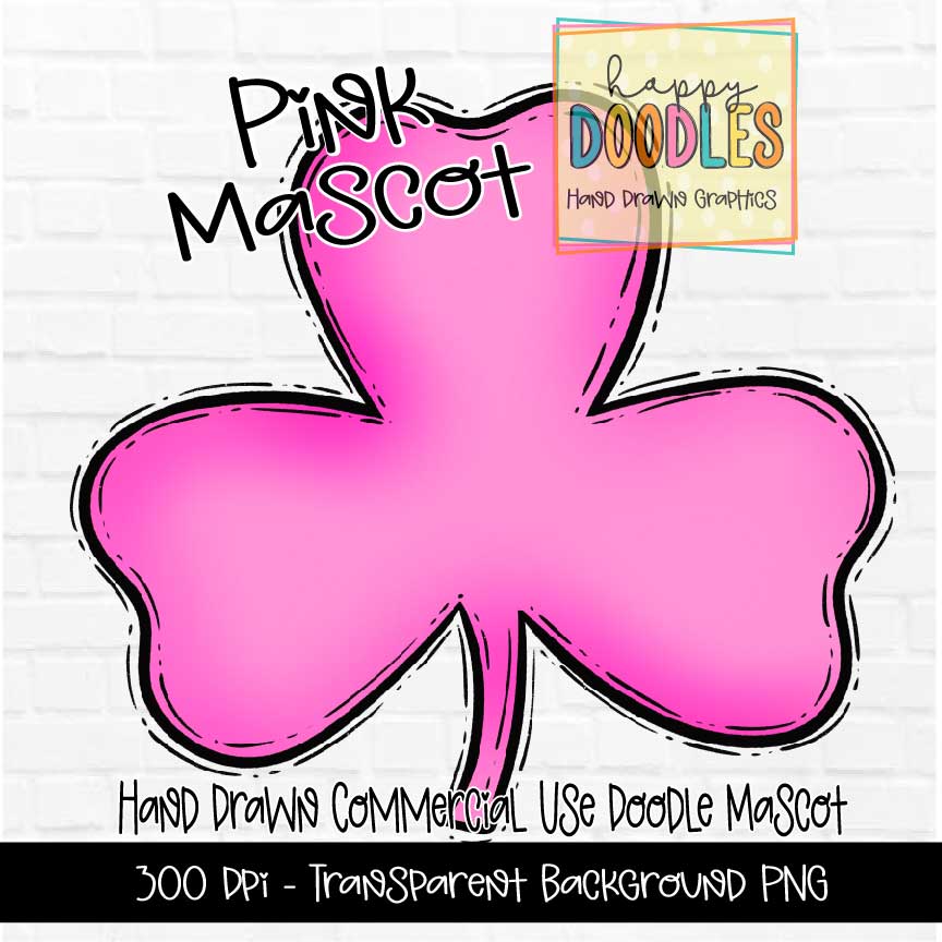 Pink Shamrock Mascot Graphics 2023 - Happy Doodles Designs
