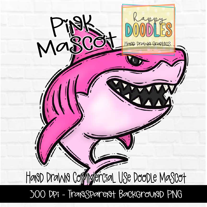 Pink Shark Mascot Graphics 2023 - Happy Doodles Designs