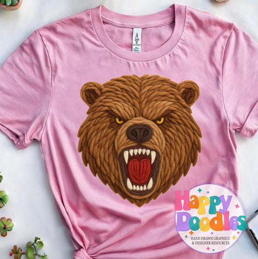 Bear Yarn Mascot Printable PNG Illustration - Happy Doodles Designs