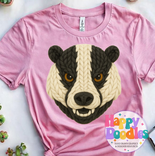 Badger Yarn Mascot Printable PNG Clipart - Happy Doodles Designs