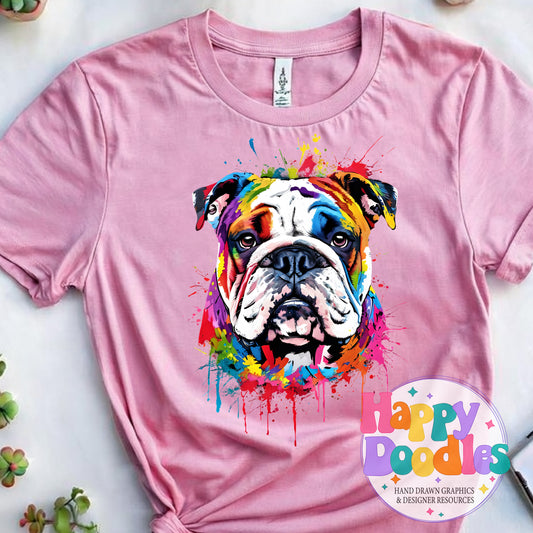 Bulldog Paint Splash T-Shirt Printable PNG Download - Happy Doodles Designs