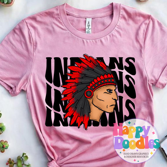 Wavy Retro Indians Mascot Printable PNG - Happy Doodles Designs
