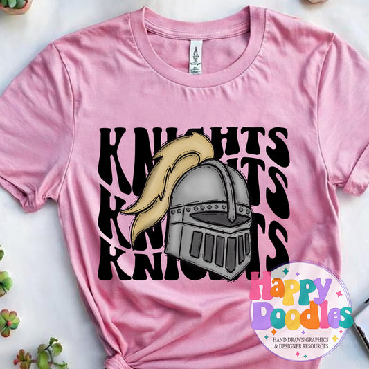 Wavy Retro Knights Mascot T‑Shirt Printable PNG Download - Happy Doodles Designs