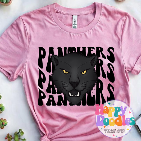 Wavy Retro Panthers Mascot Printable PNG - Happy Doodles Designs