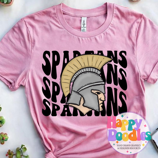 Wavy Retro Spartans Mascot Printable PNG T‑Shirt Design - Happy Doodles Designs