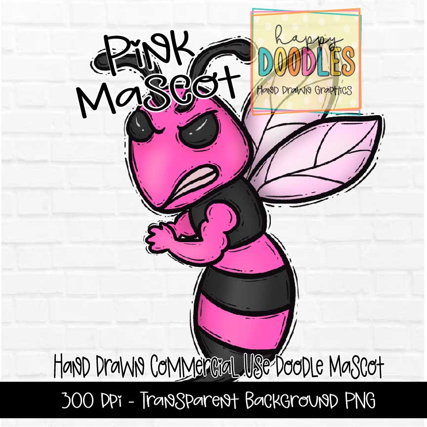 Pink Yellow Jacket Mascot Graphics 2023 - Happy Doodles Designs