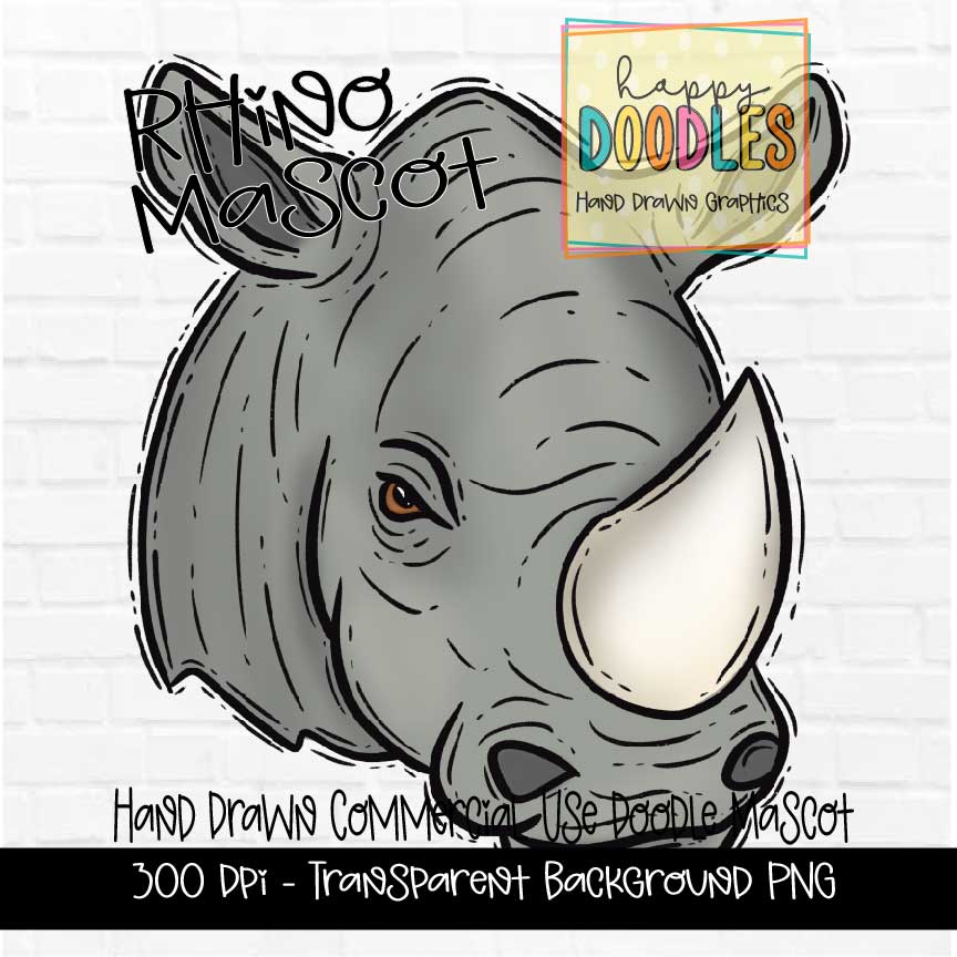 Rhino Mascot Graphics 2023 - Happy Doodles Designs