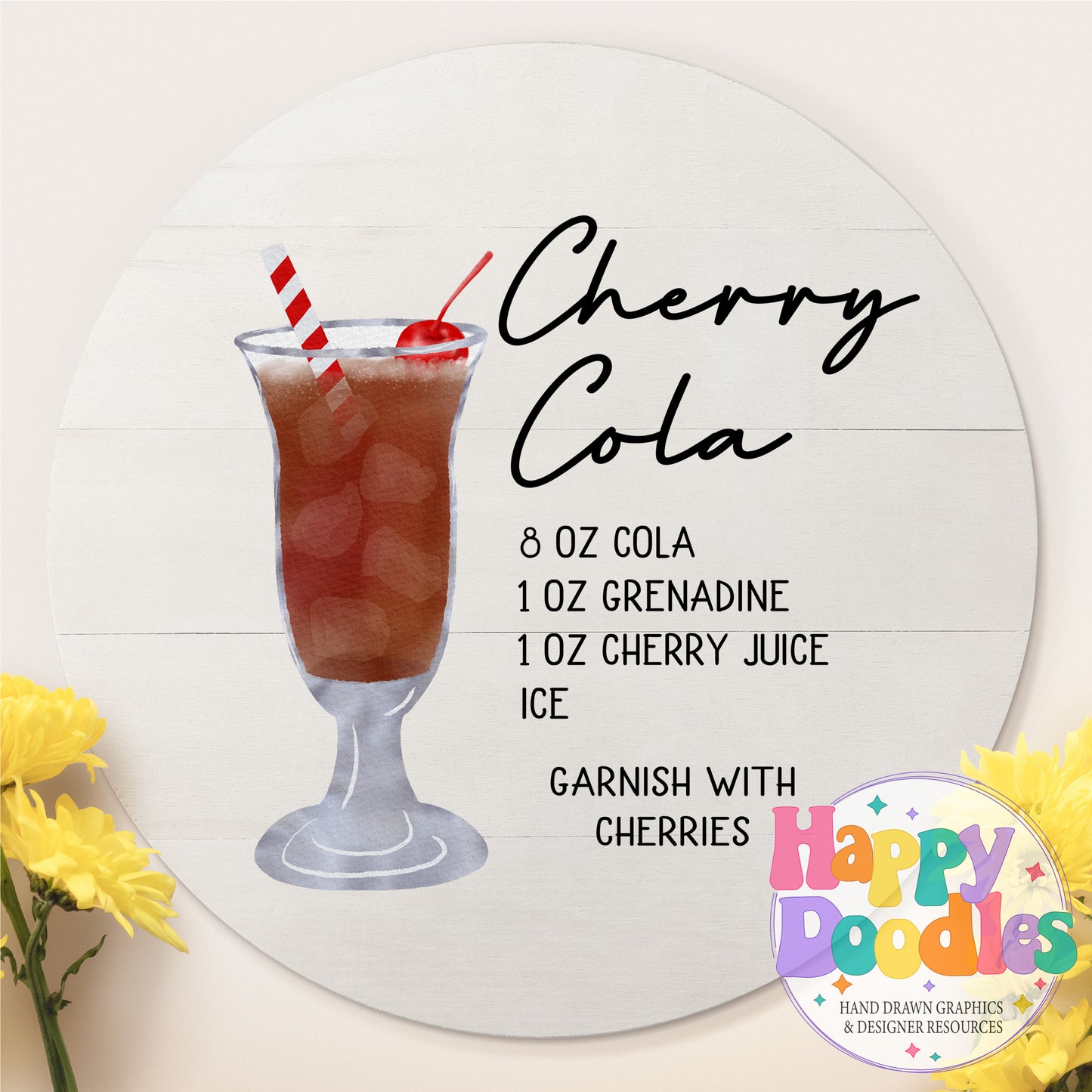 Cherry Cola Recipe Bar Cart Printable PNG - Happy Doodles Designs