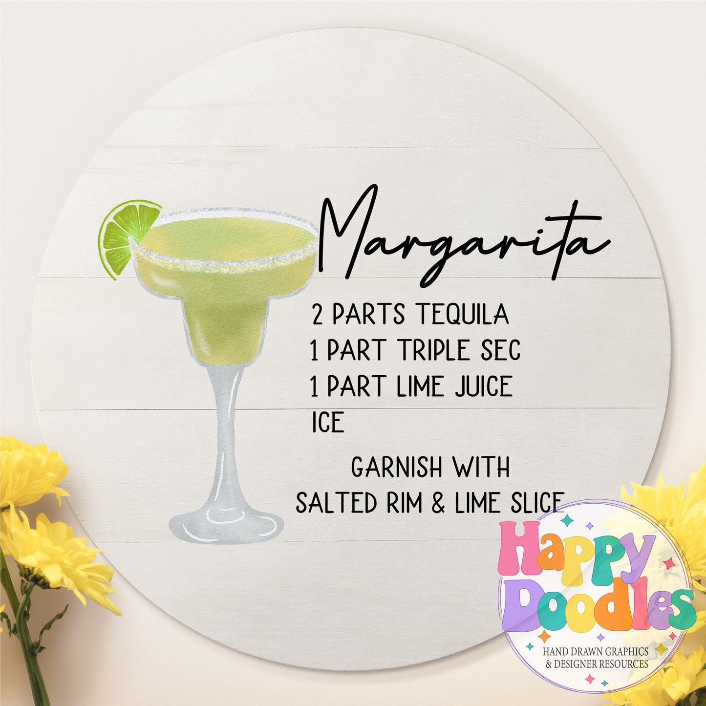 Margarita Printable PNG Recipe Card - Happy Doodles Designs