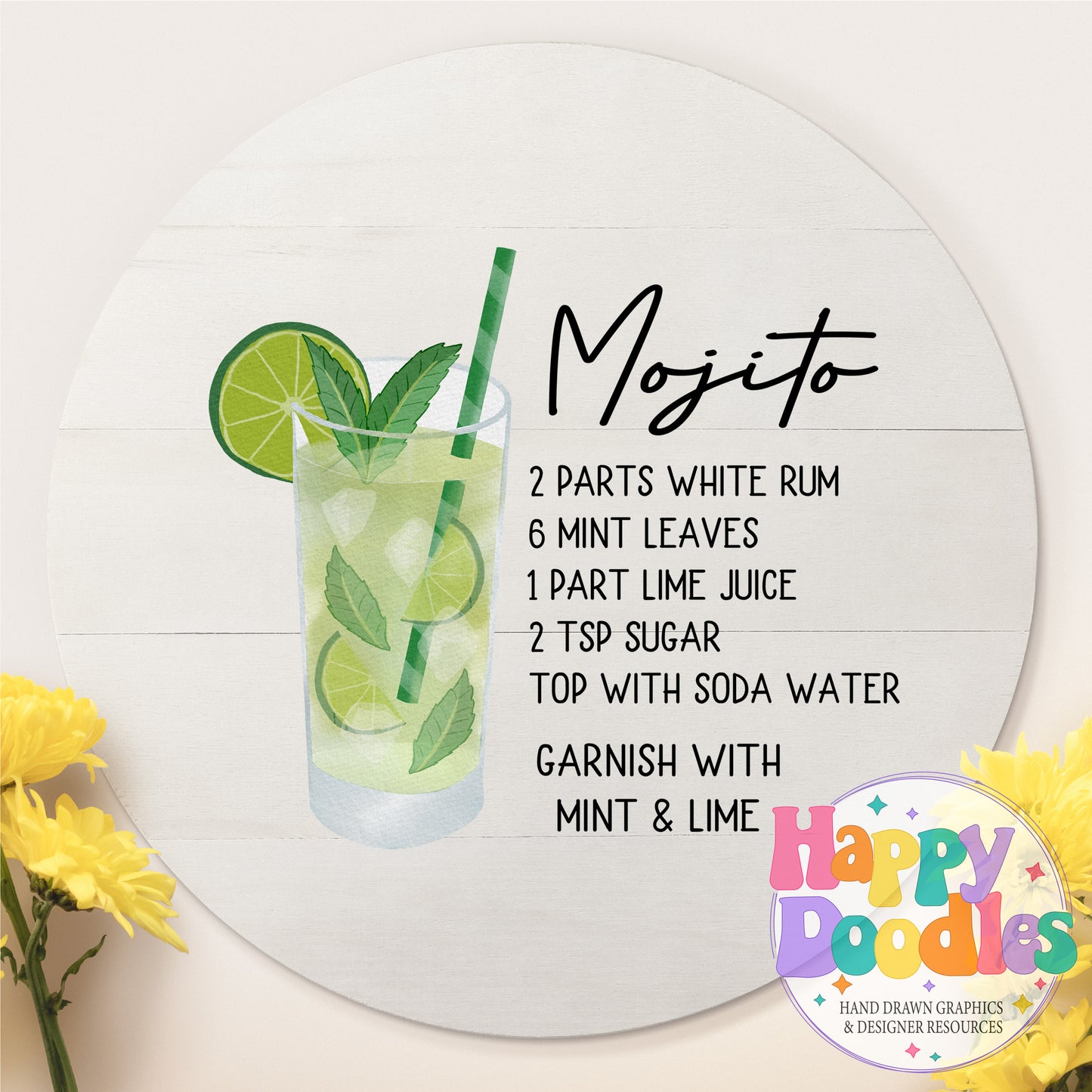 Mojito Bar Cart Printable PNG - Happy Doodles Designs