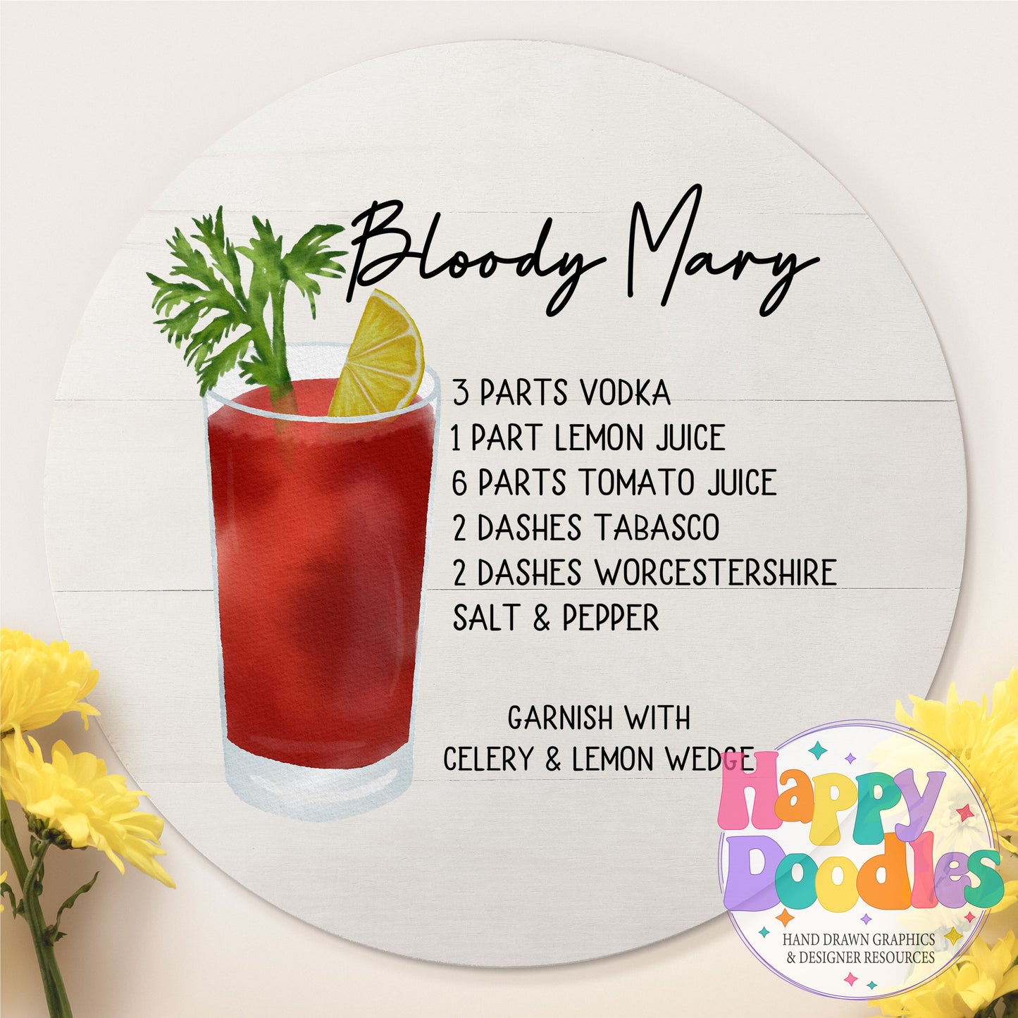 Bloody Mary Drink Recipe Printable PNG - Happy Doodles Designs