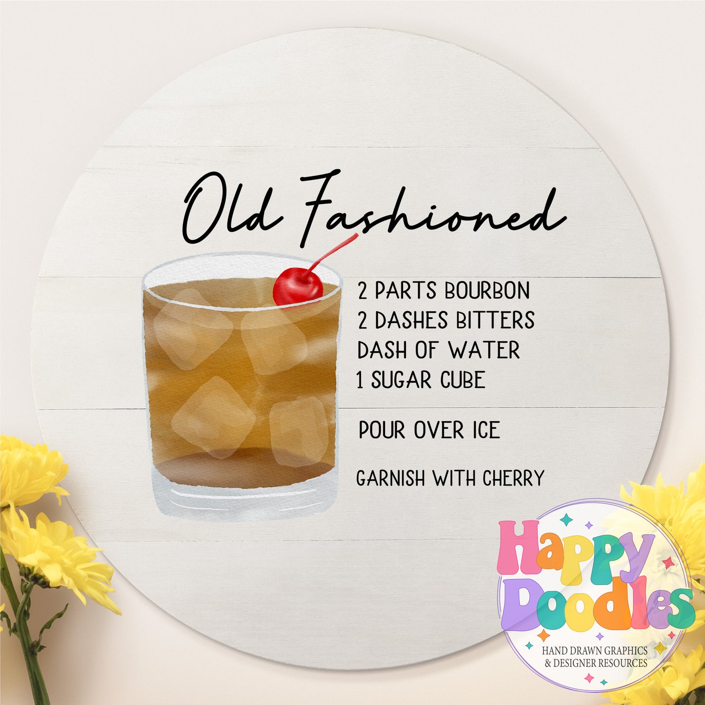 Old Fashioned Drink Recipe Printable PNG - Happy Doodles Designs