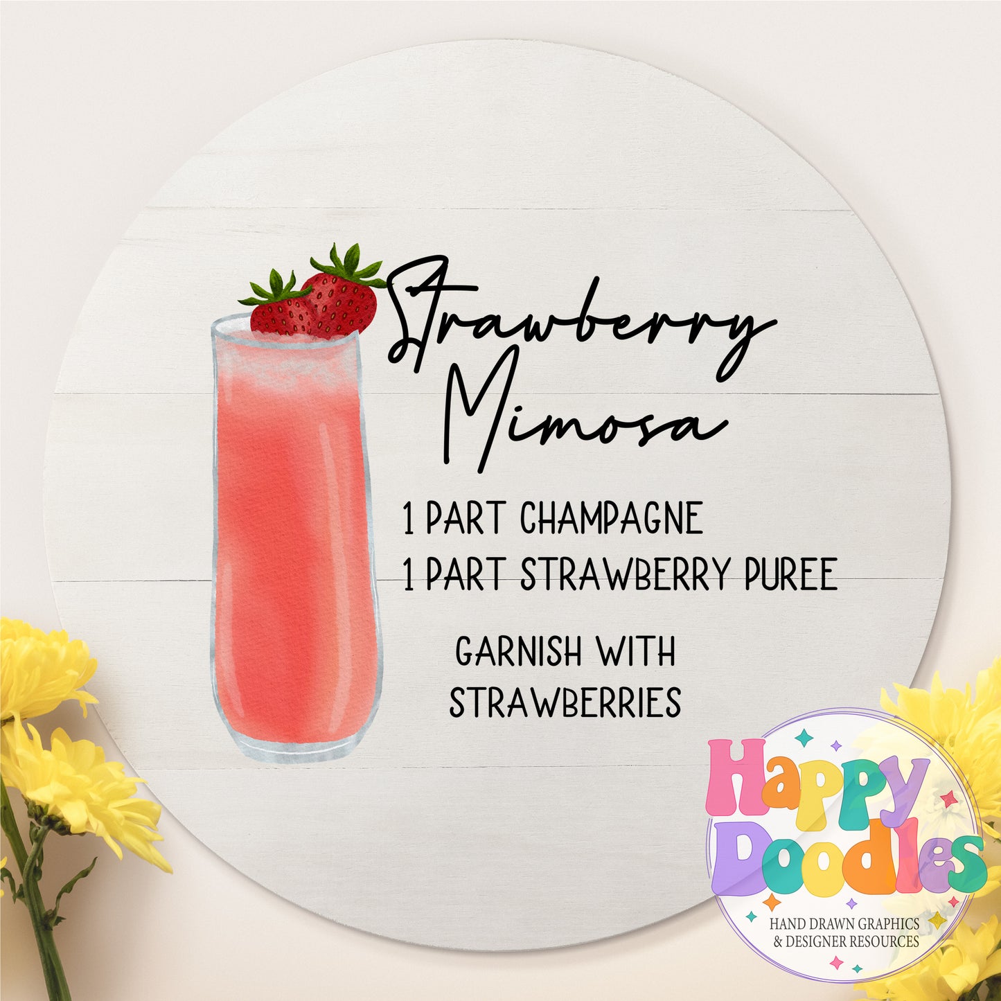 Strawberry Mimosa Drink Recipe Printable PNG - Happy Doodles Designs