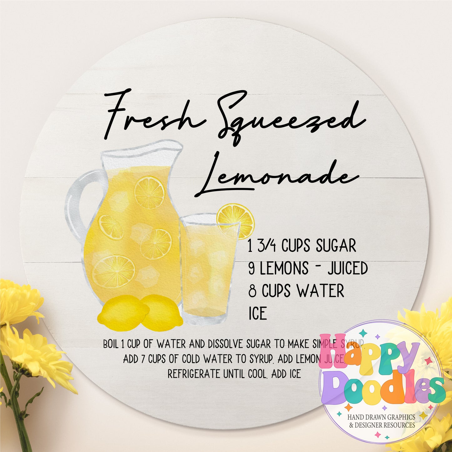 Fresh Lemonade Recipe Bar Cart Printable PNG - Happy Doodles Designs