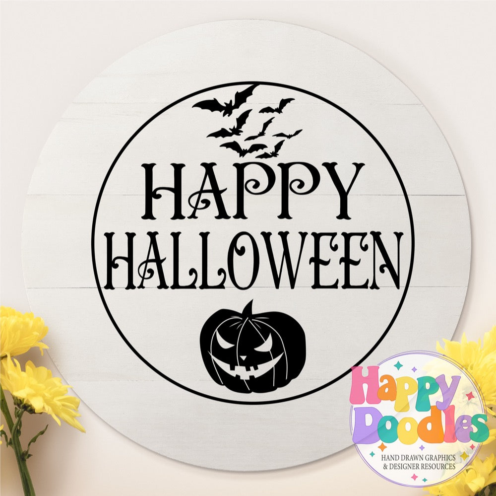 Halloween Sign Circle Happy Halloween SVG | Whimsical Porch/Wall Sign Design
