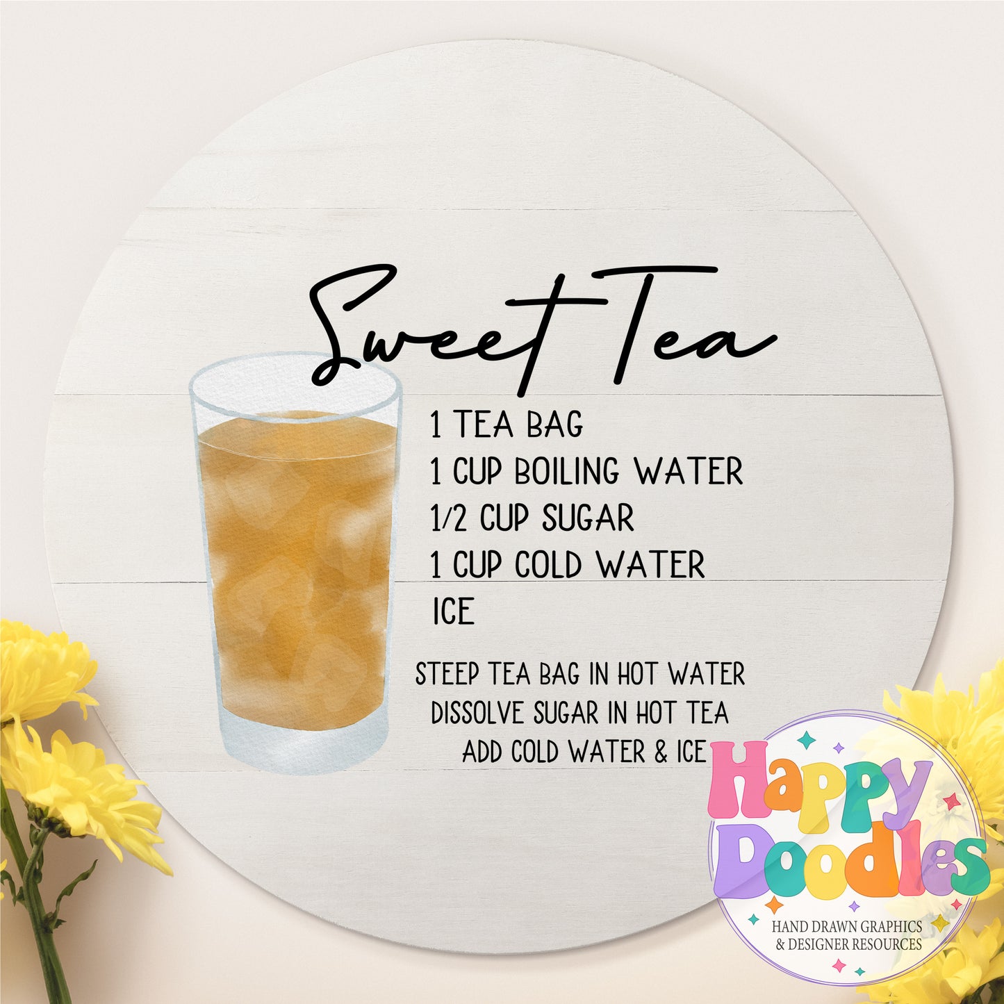 Sweet Tea Cup Recipe Printable PNG Recipe Card - Happy Doodles Designs