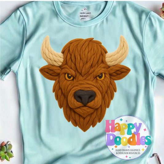 Bison Yarn Mascot Printable PNG Download - Happy Doodles Designs