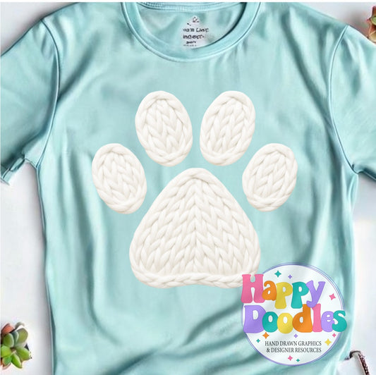 Paw Print White Yarn Mascot Printable PNG Illustration - Happy Doodles Designs
