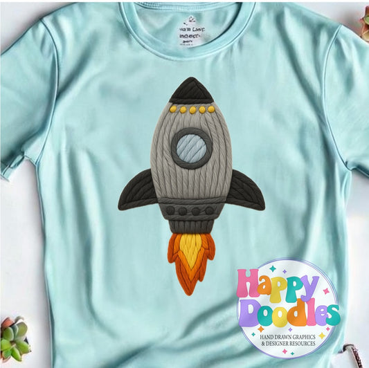 Rocket Grey Yarn Mascot Printable Mascot PNG - Happy Doodles Designs