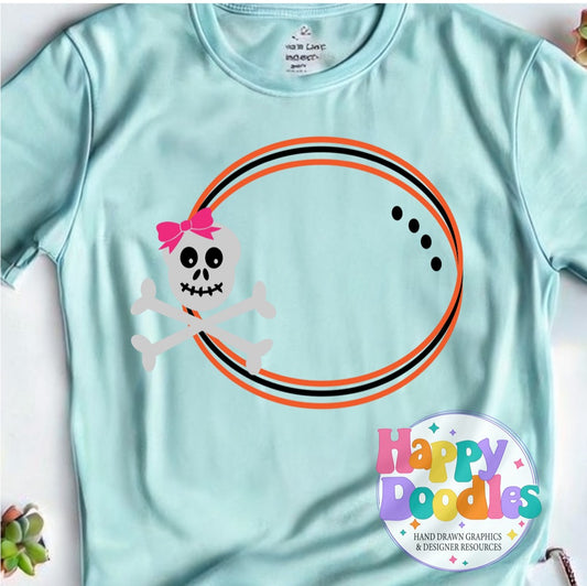 Skull Bones Girl Monogram Frame SVG | Festive Monogram Frame Design - Happy Doodles Designs