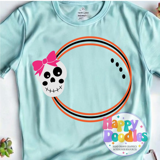 Skull Girl Monogram Frame SVG | Whimsical Monogram Frame Cut File - Happy Doodles Designs