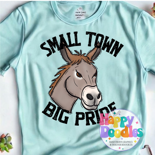 Small Town Big Pride Donkey Printable PNG Design - Happy Doodles Designs
