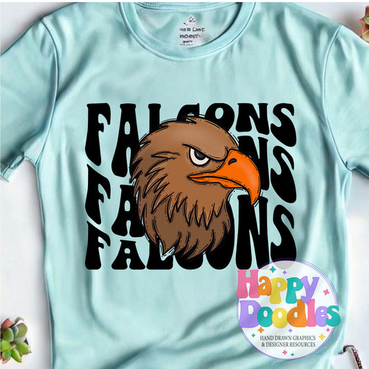 Wavy Retro Falcons Mascot DIY Printable T‑Shirt Design - Happy Doodles Designs