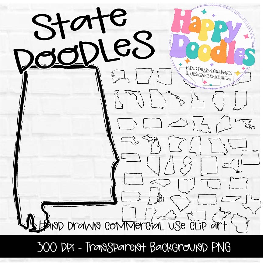 State Doodles Clipart Graphics 2024 - Happy Doodles Designs