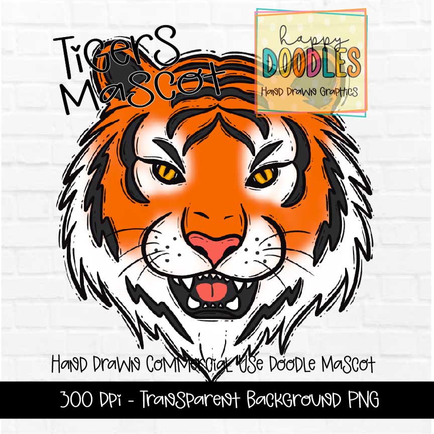 Tiger Face Mascot Graphics 2023 - Happy Doodles Designs