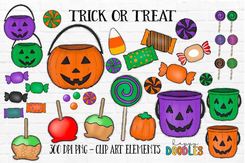 Trick Or Treat - Halloween - Hand Drawn Commercial Use Clipart Graphics