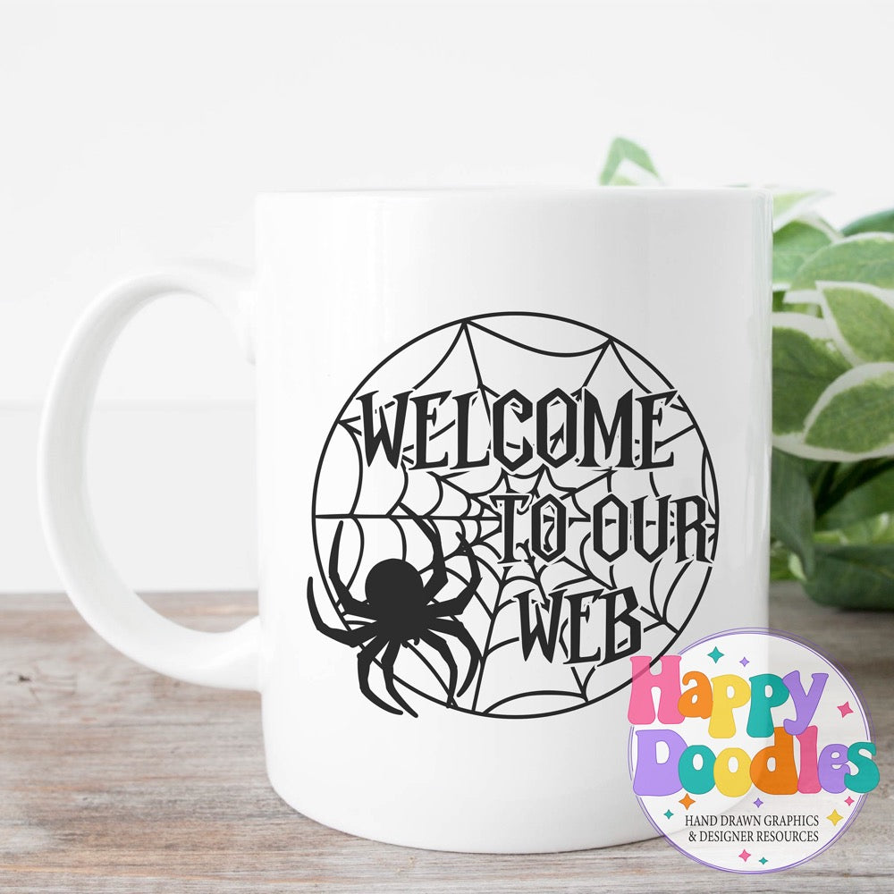 Halloween Sign Circle Welcome to our Web SVG | Seasonal Sign SVG for Cricut & Silhouette