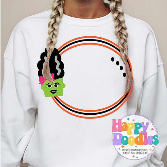 Mrs Frankenstein Monogram Frame SVG | Fun Holiday Monogram Frame for Crafts - Happy Doodles Designs