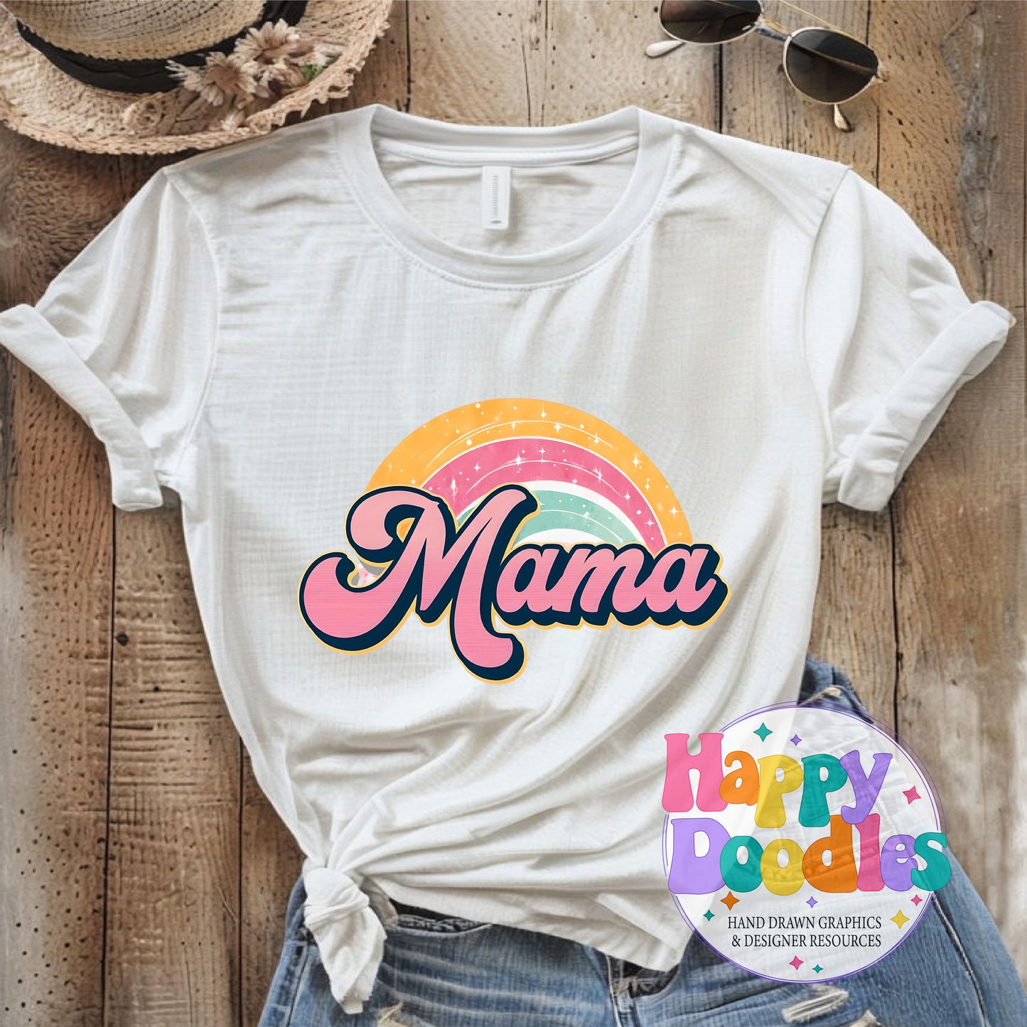 Mama Rainbow Retro Printable PNG for Sublimation & Crafts - Happy Doodles Designs