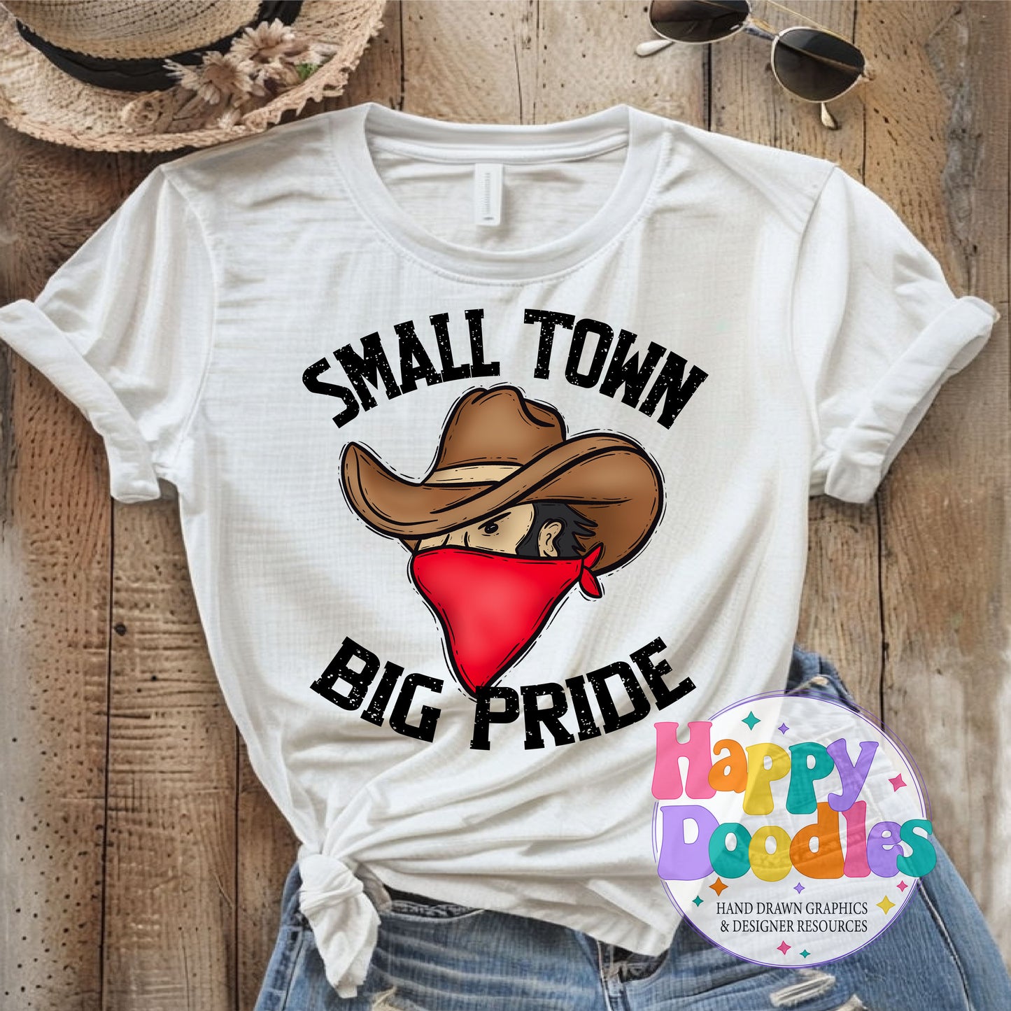Small Town Big Pride Cowboys Printable PNG Download - Happy Doodles Designs
