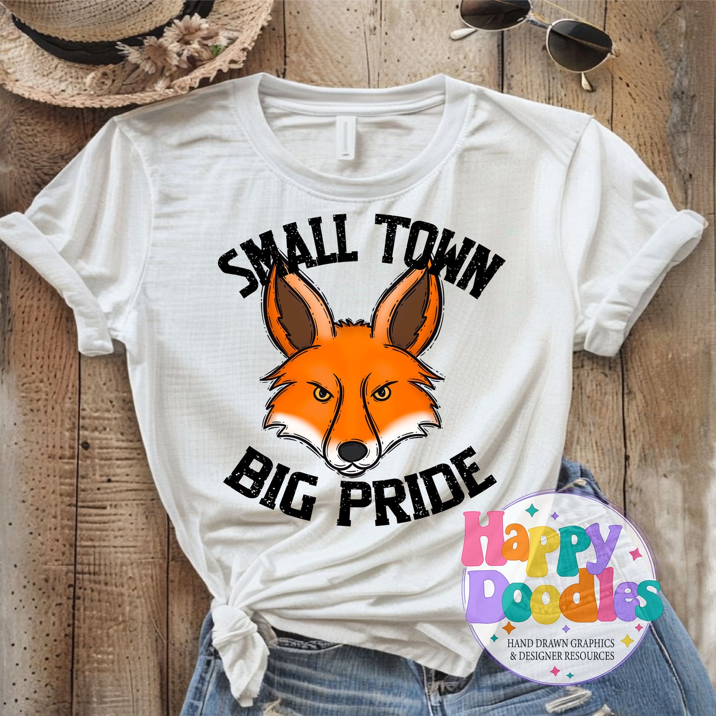 Small Town Big Pride Fox Printable PNG Design - Happy Doodles Designs