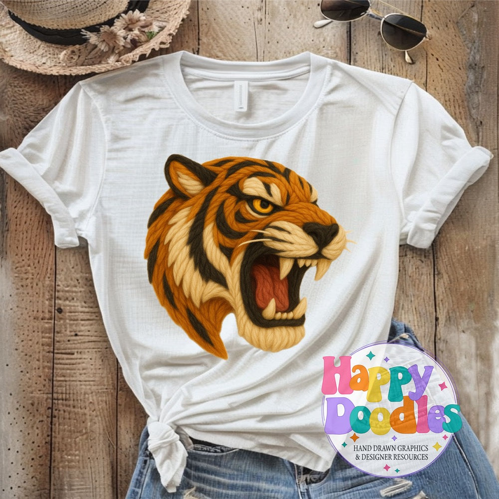 Tiger Side View Yarn Mascot Printable PNG Clipart - Happy Doodles Designs