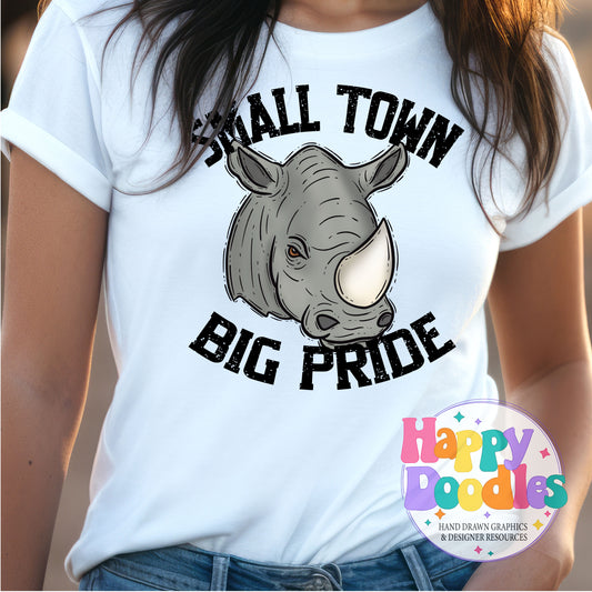 Small Town Big Pride Rhinos T-Shirt Printable PNG - Happy Doodles Designs