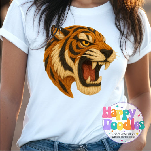 Tiger Side View Yarn Mascot Printable PNG Clipart - Happy Doodles Designs