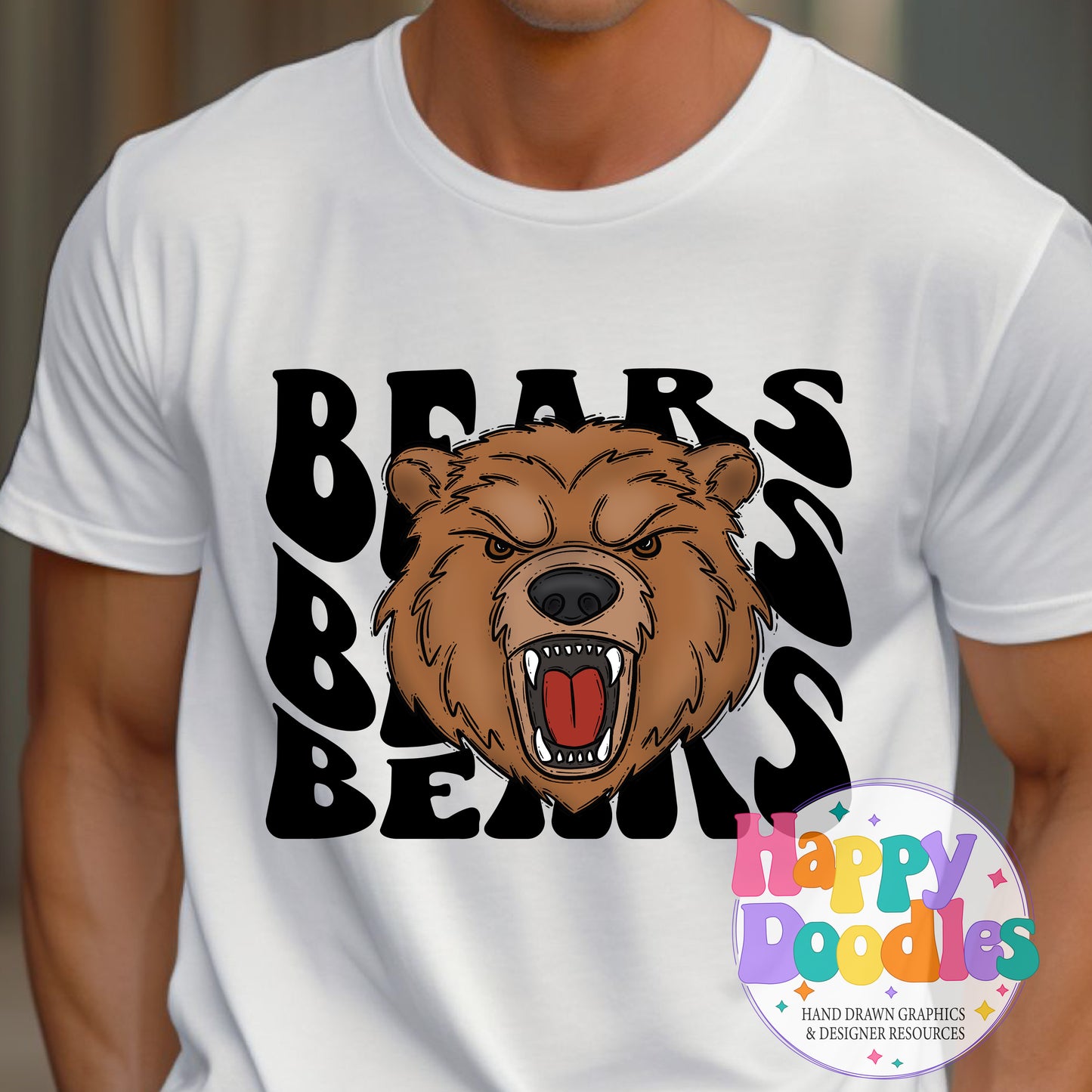 Wavy Retro Bears Mascot Printable PNG for Sublimation & Crafts - Happy Doodles Designs