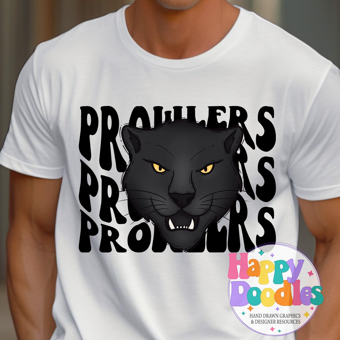 Wavy Retro Prowlers Mascot DIY Printable T‑Shirt Design - Happy Doodles Designs