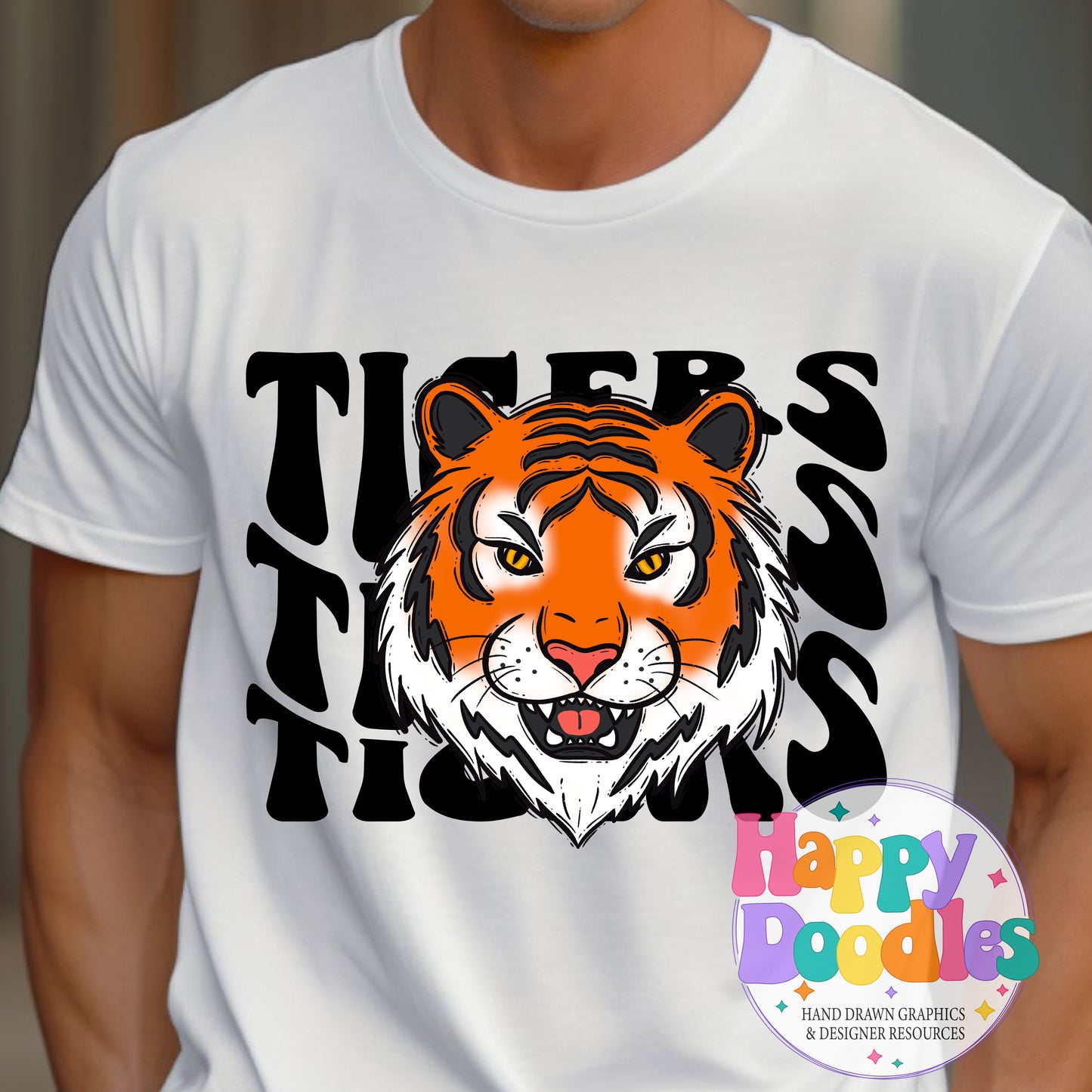 Wavy Retro Tigers Mascot Printable PNG for Sublimation & Crafts - Happy Doodles Designs