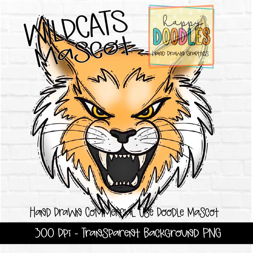 Wildcat Face Mascot Graphics 2023 - Happy Doodles Designs