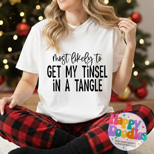 Most Likely to Tinsel in Tangle SVG | DIY Holiday Shirt SVG for Crafts - Happy Doodles Designs