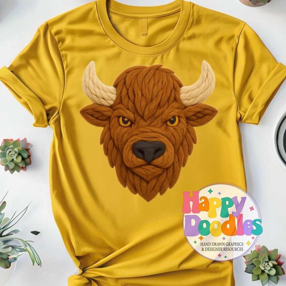 Bison Yarn Mascot Printable PNG Download - Happy Doodles Designs