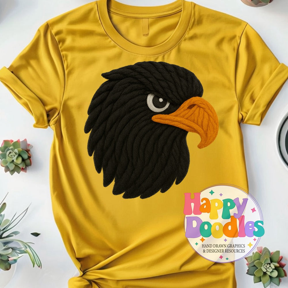 Black Hawk Yarn Mascot Printable Mascot PNG - Happy Doodles Designs