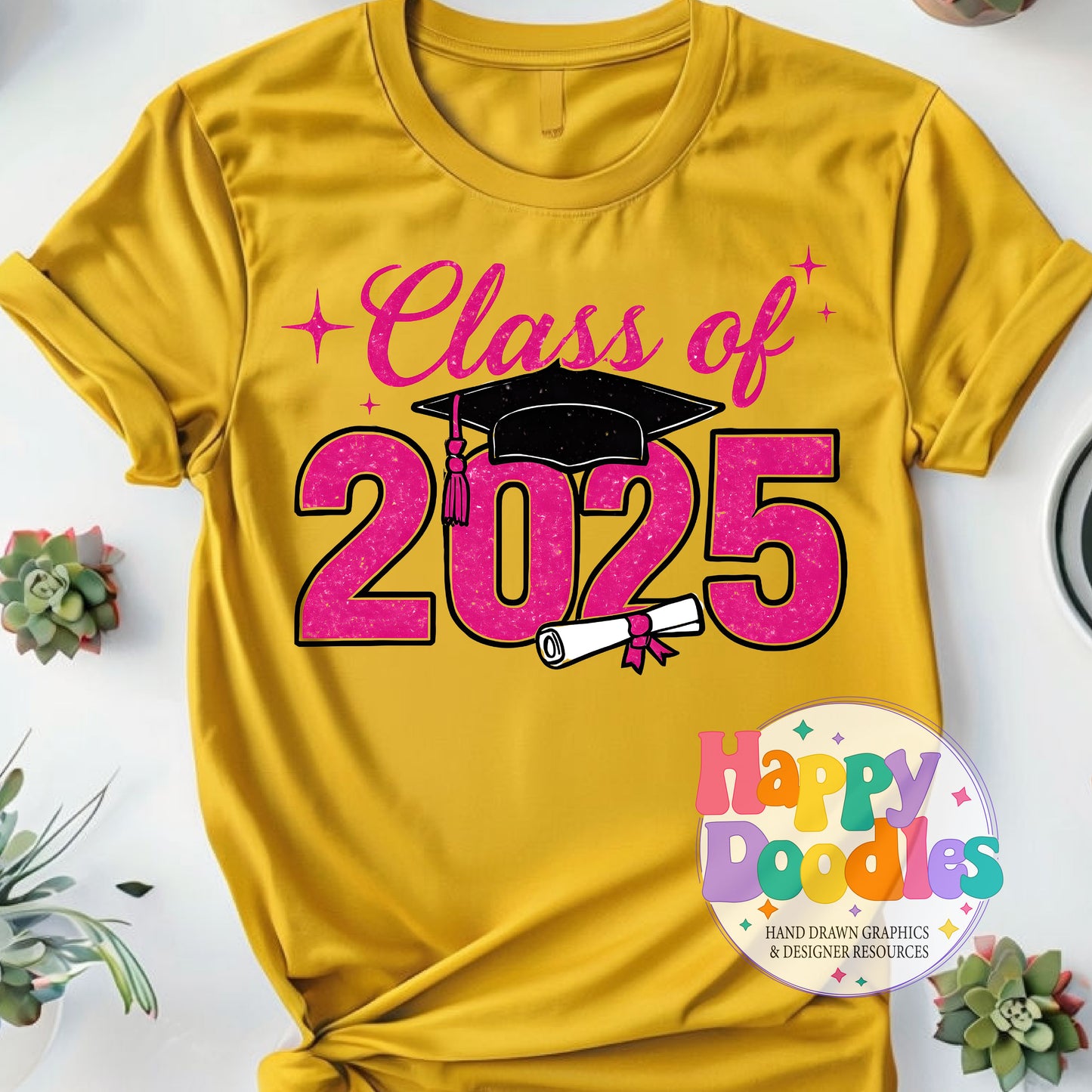 Class of 2025 Printable PNG T-Shirt Design - Happy Doodles Designs