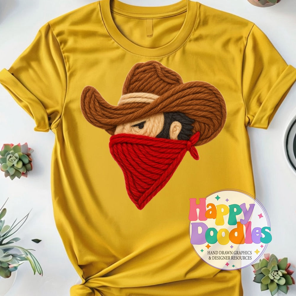 Cowboy Outlaws Yarn Mascot Printable PNG Clipart - Happy Doodles Designs