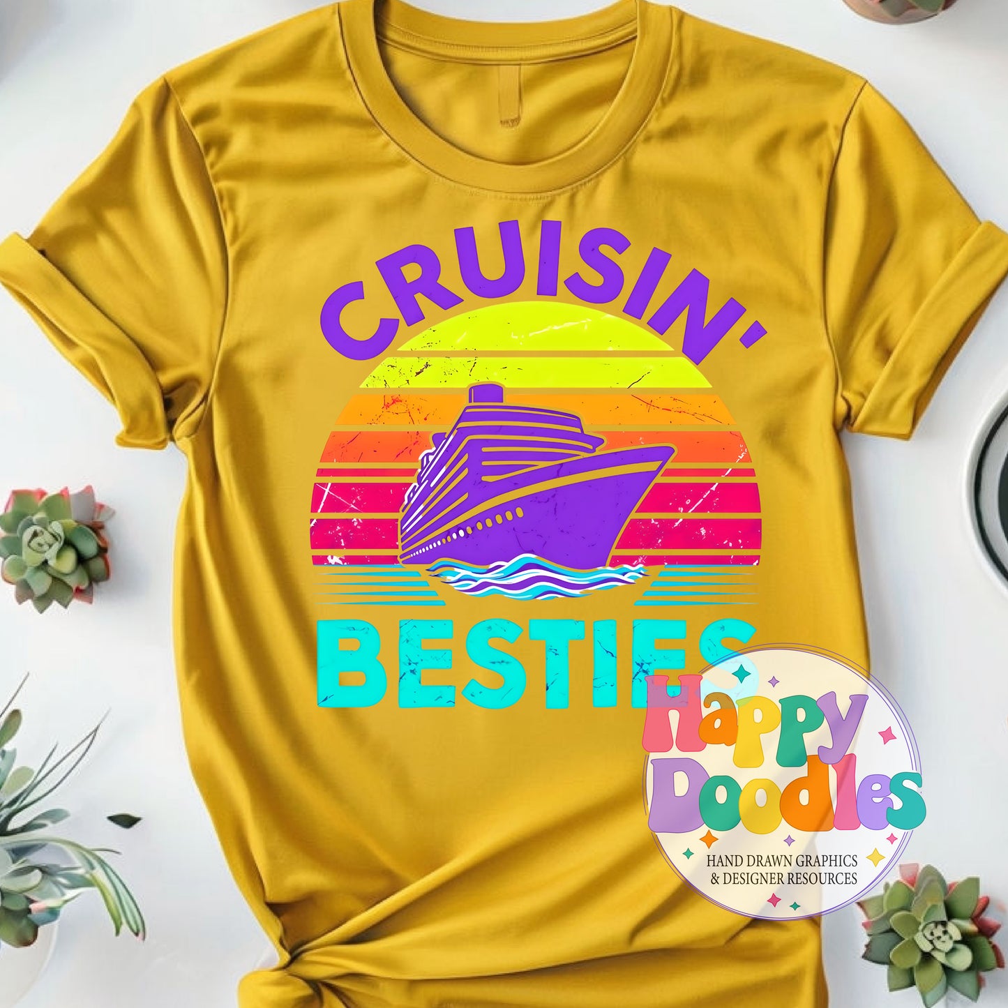 Cruisin Besties Printable PNG for Sublimation & Crafts - Happy Doodles Designs