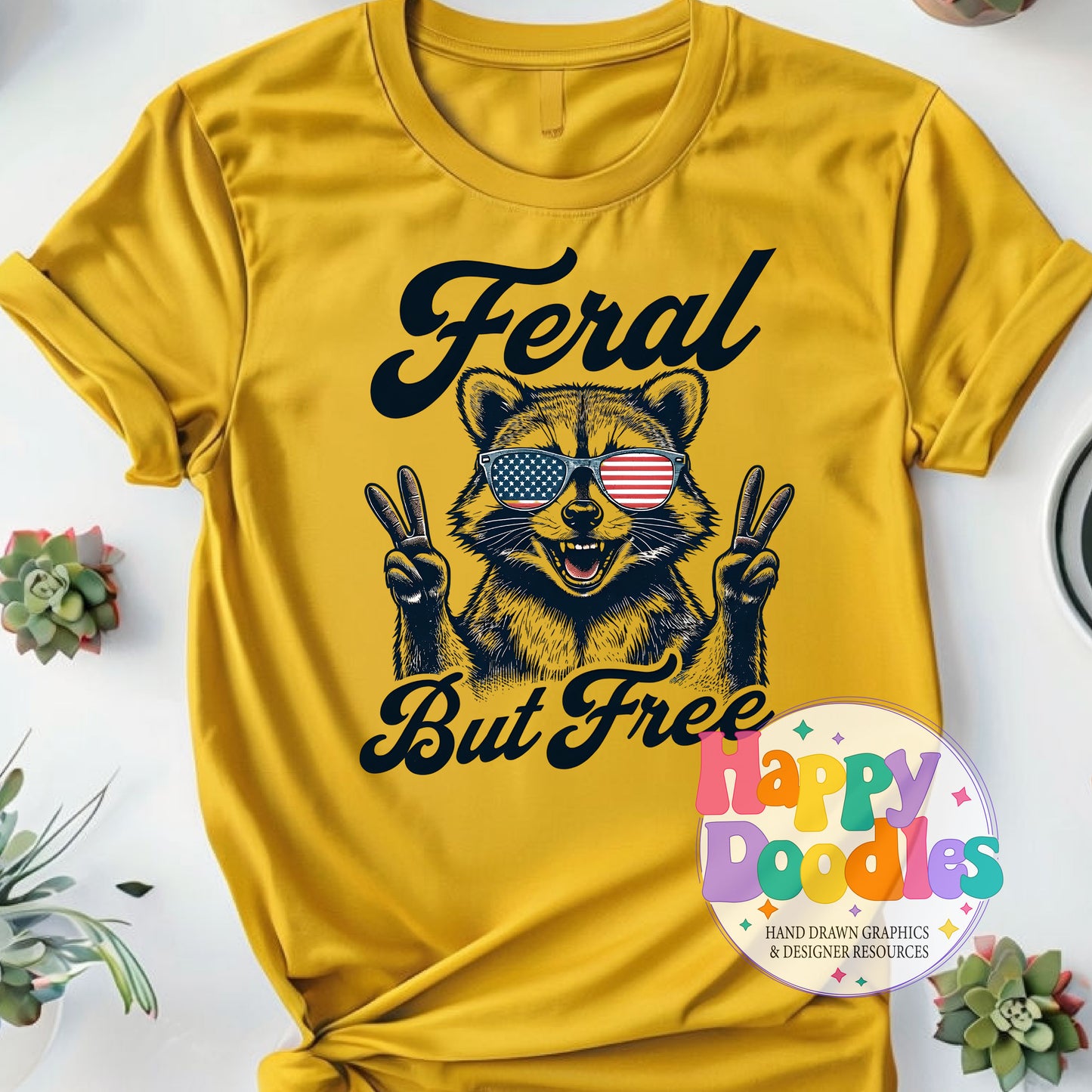 Feral But Free Raccoon DIY Printable T-Shirt Design - Happy Doodles Designs