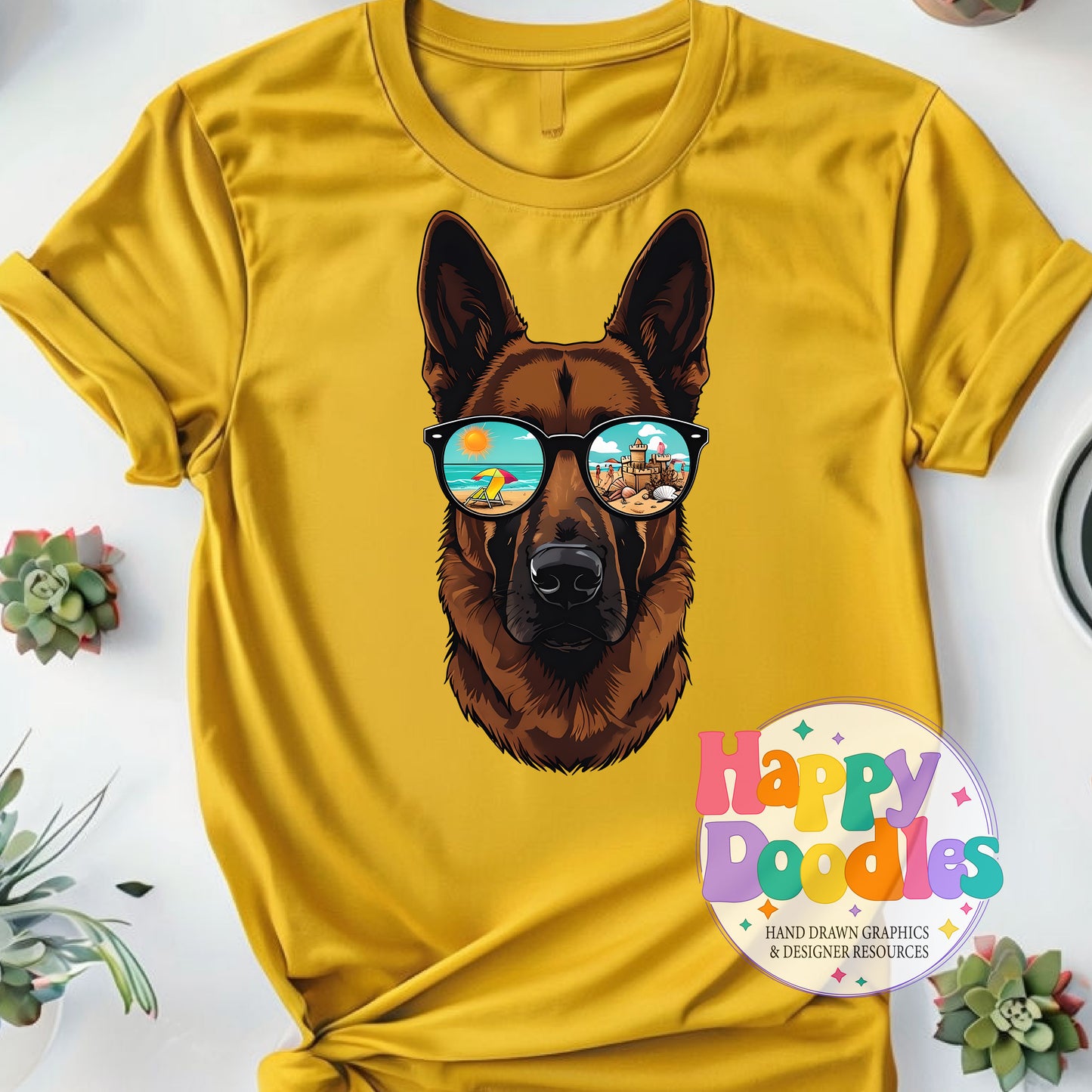 German Shephard Beach Glasses High Resolution Printable PNG - Happy Doodles Designs